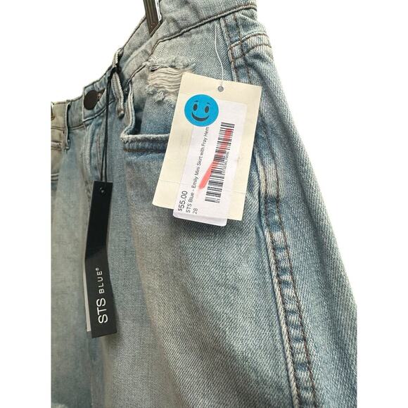 STS Blue Womens Emily Mini Denim Pencil Skirt Frayed Hem Pockets Distressed 28 - Picture 5 of 6